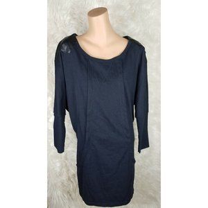 Doc Dog Juniors Sz M Dress Faux Leather Black Shoulder Patches Batwing Sleeve G